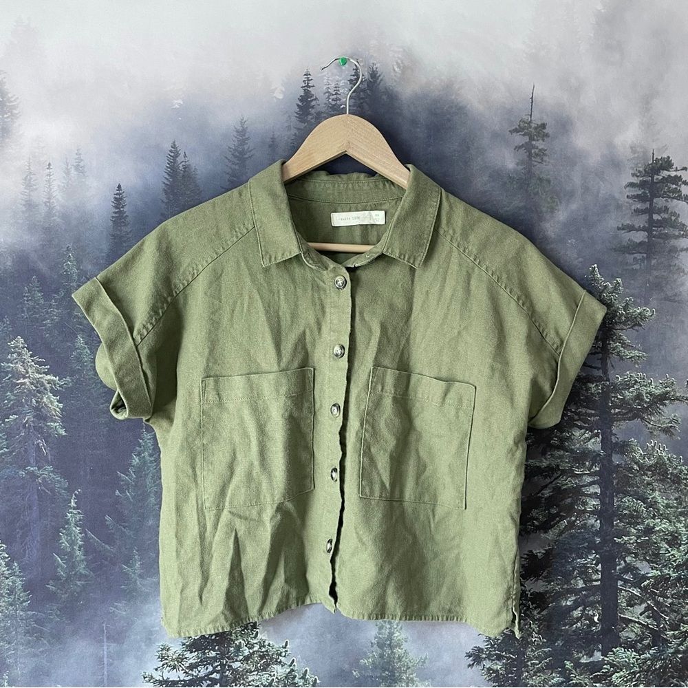 Suite 2939 Green Linen Button Down Blouse XS